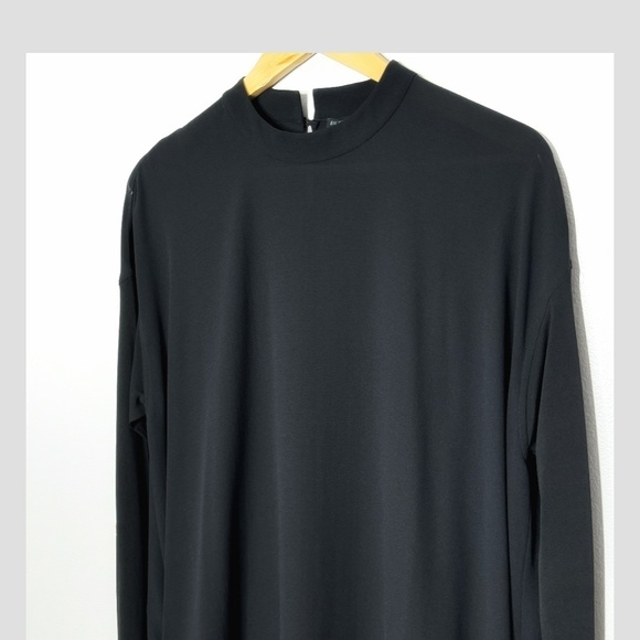 Eileen Fisher Petite Dress 100% Silk Georgette Crepe Long Sleeve Black Dress - Picture 4 of 8